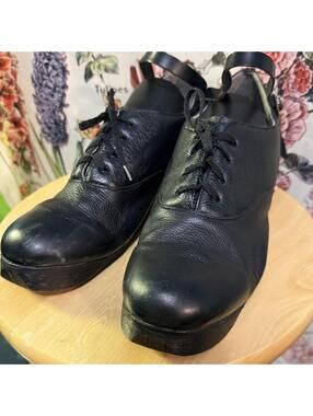 Vintage Halmor Irish Dance Hard Shoes Black Leather Wood Sole Lace Up Ghillies